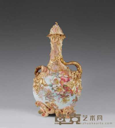 19世纪描金花卉纹瓶 高43cm